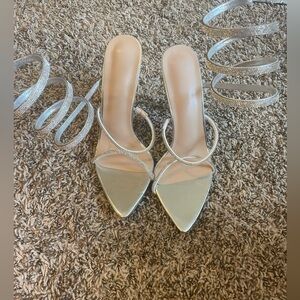 Elegant Silver Scrappy Heels spring leg Heel slip on sandal dress shoe-39/ 6-6.5